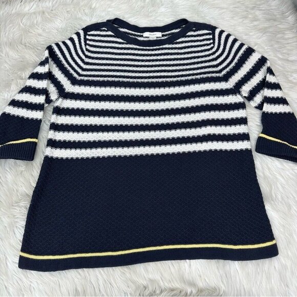 CJ Banks Women's Blue Striped Nautical Bandeau‎ Neckline Tunic Sweater 1X/C44 - Picture 5 of 12